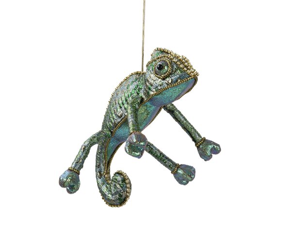 Kersthanger kameleon polyester 26 cm groen