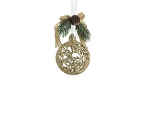 Kersthanger kerstbal met versiering 7 cm goud