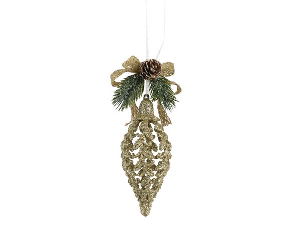 Kersthanger kerstbal ovaal met versiering 7 cm goud