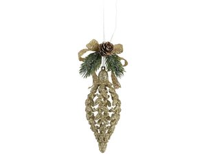 Kersthanger kerstbal ovaal met versiering 7 cm goud