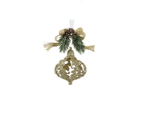 Kersthanger kerstbal ui met versiering 7 cm goud