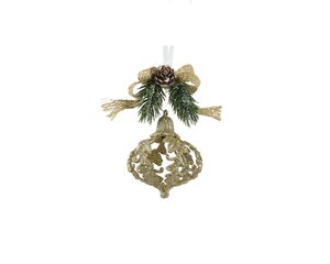 Kersthanger kerstbal ui met versiering 7 cm goud