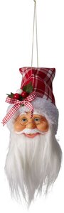 Kersthanger kerstman muts geruit rood/wit 35 cm