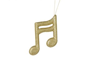 Kersthanger muzieknoot dubbel foam glitter licht goud 15 cm