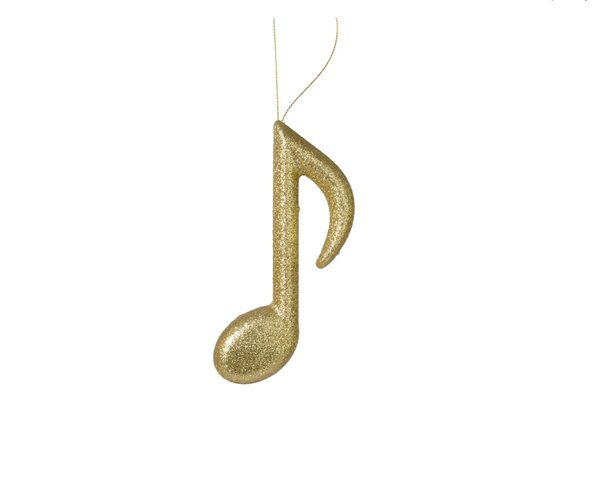 Kersthanger muzieknoot single foam glitter licht goud 15 cm 