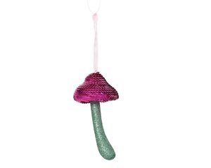 Kersthanger paddenstoel foam paars / groen 15 cm