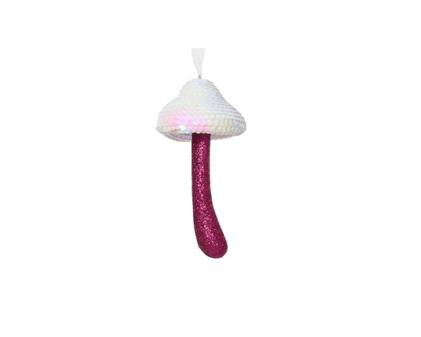 Kersthanger paddenstoel foam wit / paars 15 cm