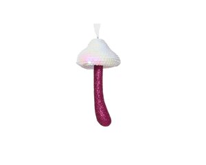 Kersthanger paddenstoel foam wit / paars 15 cm