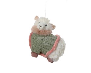 Kersthanger schaap met groene jas polyester 13 cm