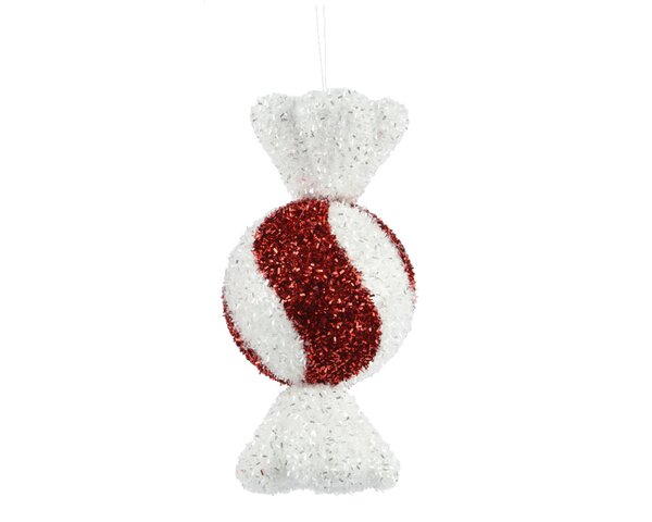 Kersthanger snoep foam rond rood / wit  20 cm