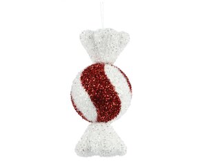 Kersthanger snoep foam rond rood / wit  20 cm