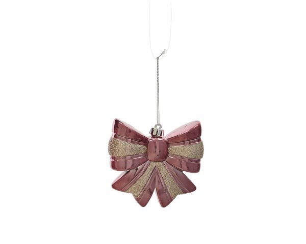 Kersthanger strik kunststof 12 cm glans roze