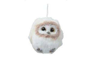 Kersthanger uil kunstbont 8 cm creme