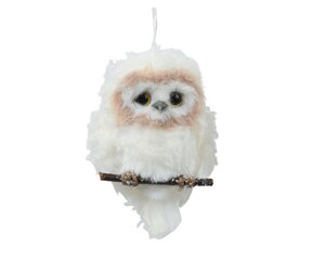 Kersthanger uil kunstbont op stok 8 cm creme