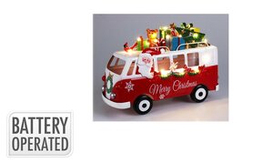 Kerstman in kerstbus rood / wit 31 cm