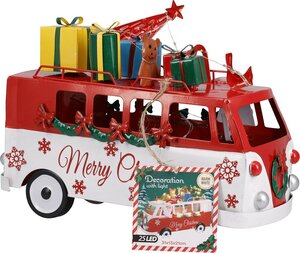 Kerstman in kerstbus wit / rood 31 cm