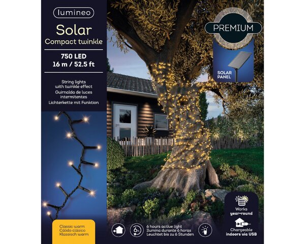 Kerstverlichting solar compact twinkel 750 lamps klassiek warm - afbeelding 2