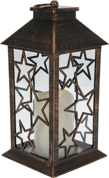 Lantaarn met verlichting 28 cm zwart sterren