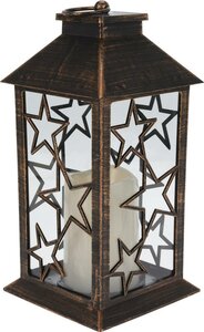Lantaarn met verlichting 28 cm zwart sterren