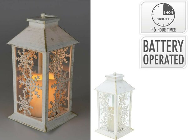 Lantaarn sneeuwvlokken met verlichting 28 cm wit - afbeelding 2