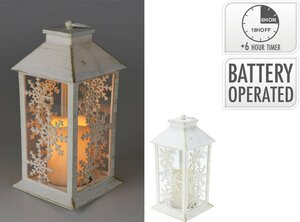 Lantaarn sneeuwvlokken met verlichting 28 cm wit - afbeelding 2