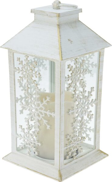 Lantaarn sneeuwvlokken met verlichting 28 cm wit - afbeelding 1