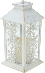 Lantaarn sneeuwvlokken met verlichting 28 cm wit - afbeelding 1