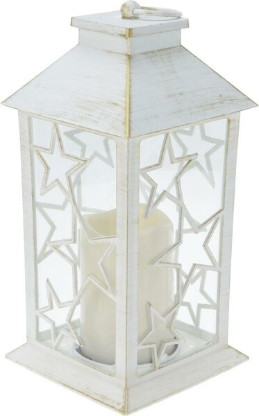 Lantaarn sterren met verlichting 28 cm wit