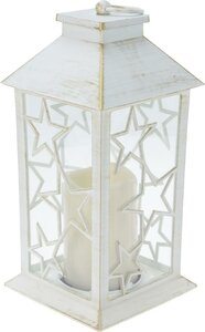 Lantaarn sterren met verlichting 28 cm wit
