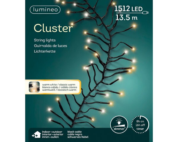 LED clusterverlichting warm wit / klassiek warm 1512 lampjes - afbeelding 2