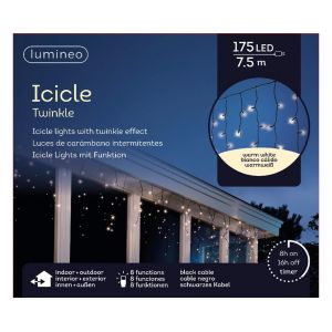 Led fonkel icicleverlichting 175 lampjes zwart - afbeelding 2