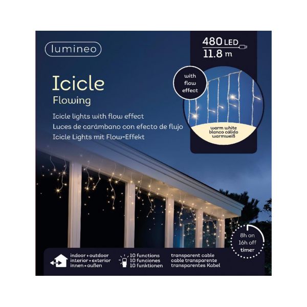 Led fonkel icicleverlichting 480 lampjes transparant snoer - afbeelding 2