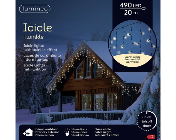 Led fonkel icicleverlichting 490 lampjes zwart - afbeelding 2