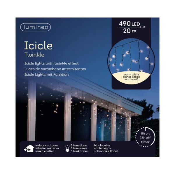 Led fonkel icicleverlichting 490 lampjes zwart - afbeelding 2