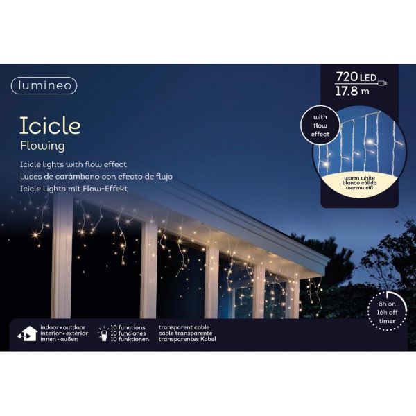 Led fonkel icicleverlichting 720 lampjes transparant snoer - afbeelding 2