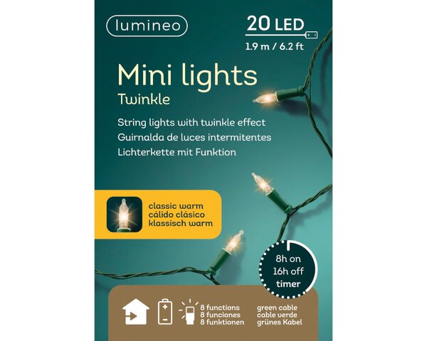 Led mini lights 20 lamps klassiek warm batterijen - afbeelding 2