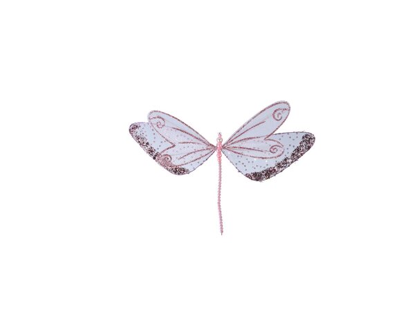 Libelle op clip 34 cm poeder roze