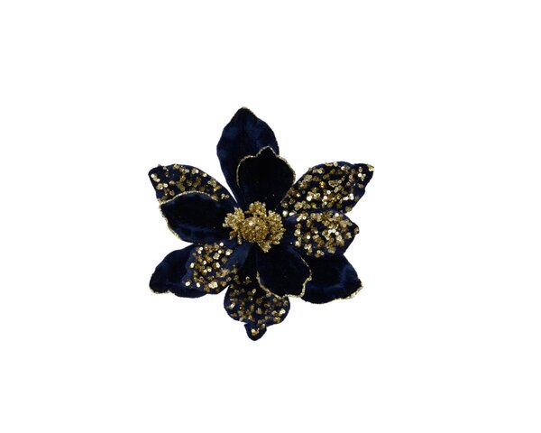 Magnolia fluweel op clip 24 cm nacht blauw lovertjes