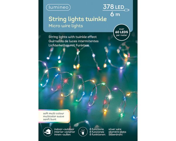Micro led kerstverlichting 378 lamps soft multi colour - afbeelding 2