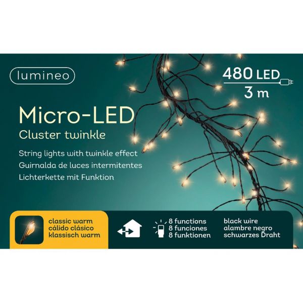 Micro led kerstverlichting 480 lamps warm-wit cluster - afbeelding 2