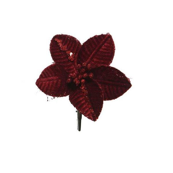 Poinsettia fluweel burgundy 10 cm
