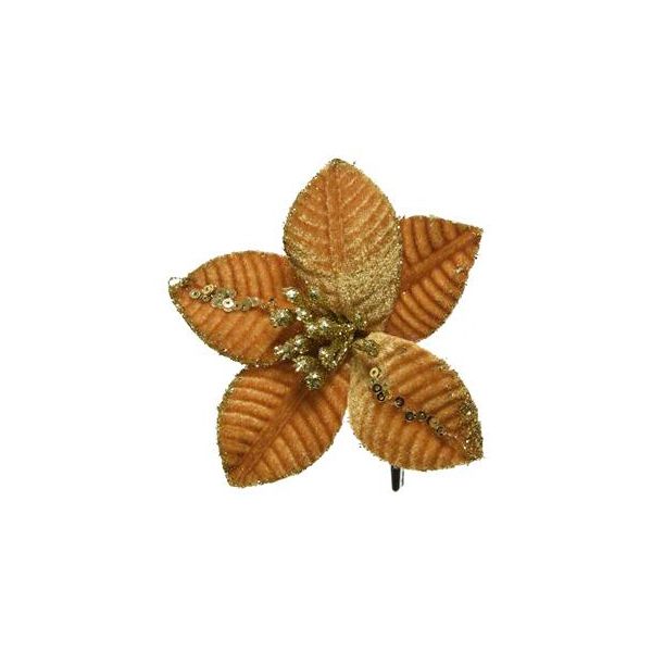 Poinsettia fluweel goud 20 cm