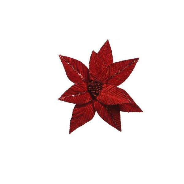 Poinsettia fluweel rood 32 cm