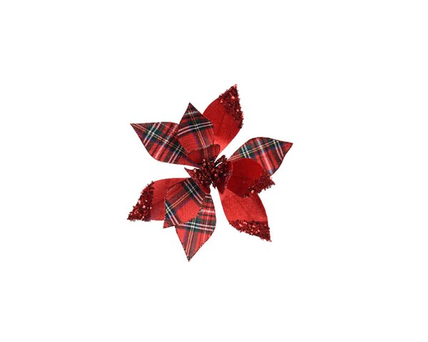 Poinsettia op clip 27 cm rood ruit