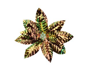 Poinsettia op clip 8 cm goud/iris