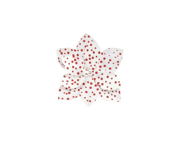 Poinsettia op clip fluweel 22 cm wit