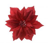 Poinsettia stof op clip 24 cm rood