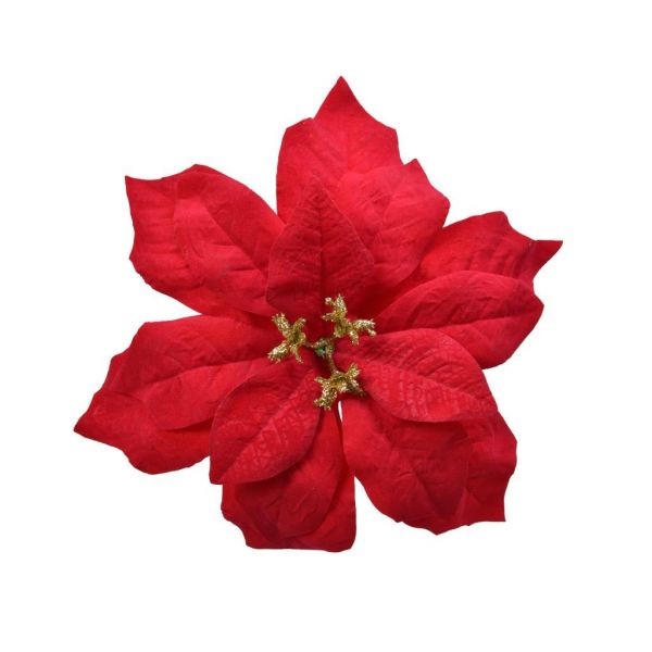 Poinsettia stof op clip 26 cm rood
