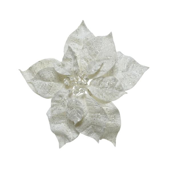 Poinsettia stof op clip 26 cm wit