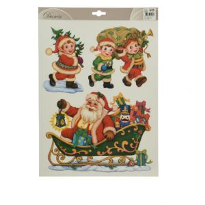 Raamsticker kerstman met elfjes